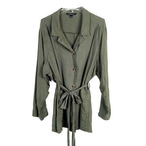 Zac & Rachel Woman Olive Green Linen Cargo Jacket Size 3X Utility Lightweight